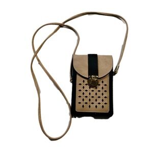 Urban Energy Venue Crossbody Purse Black Tan Laser Cut Phone Bag Tech Wallet